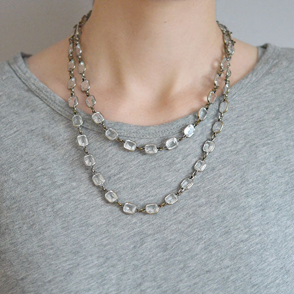 Art Deco Long Silver Faceted Crystal Necklace 43" - Image 6