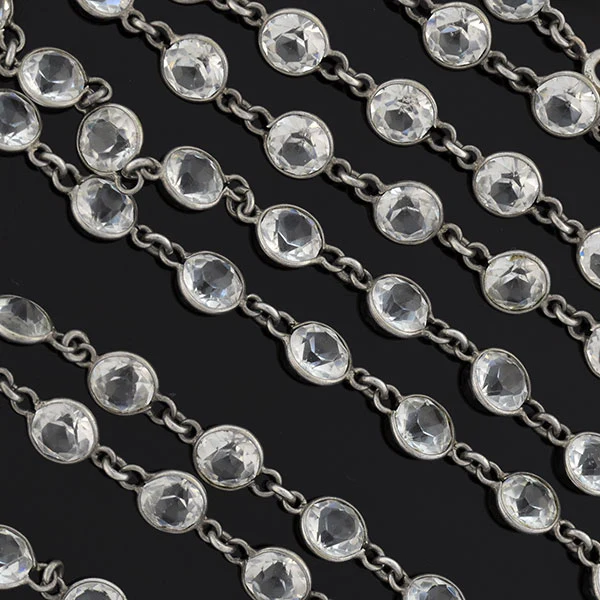 Art Deco Long Silver-Plated Crystal Chain Necklace 58" - Image 2