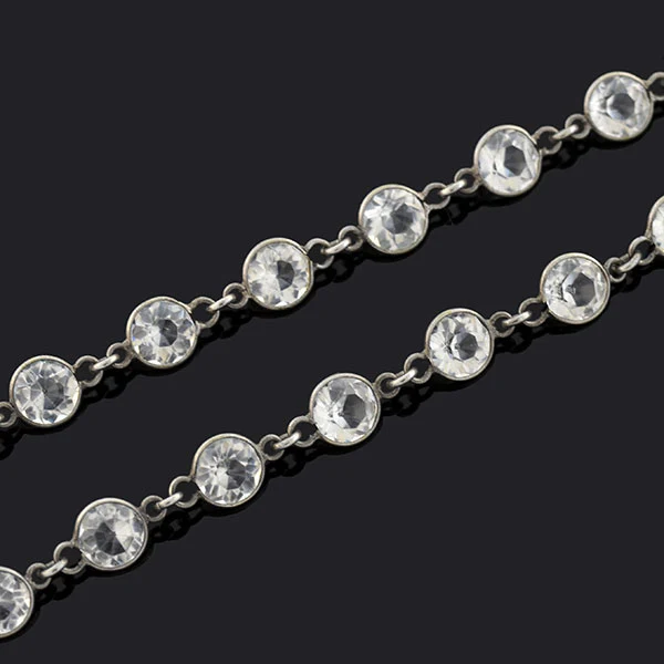 Art Deco Long Silver-Plated Crystal Chain Necklace 58" - Image 3