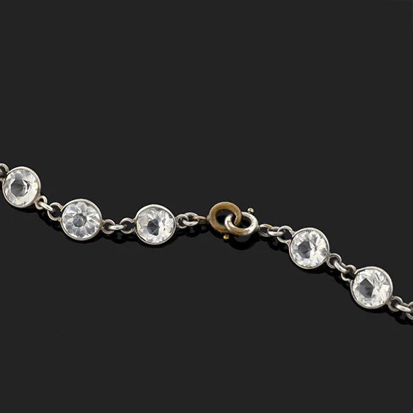 Art Deco Long Silver-Plated Crystal Chain Necklace 58" - Image 4