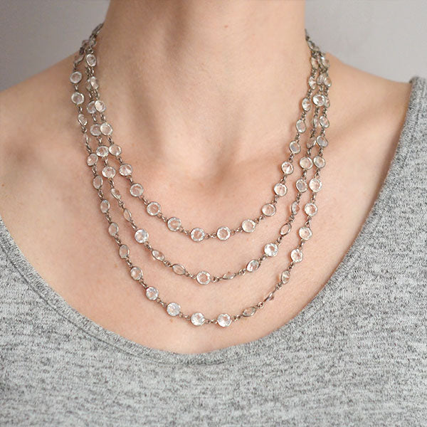 Art Deco Long Silver-Plated Crystal Chain Necklace 58" - Image 6