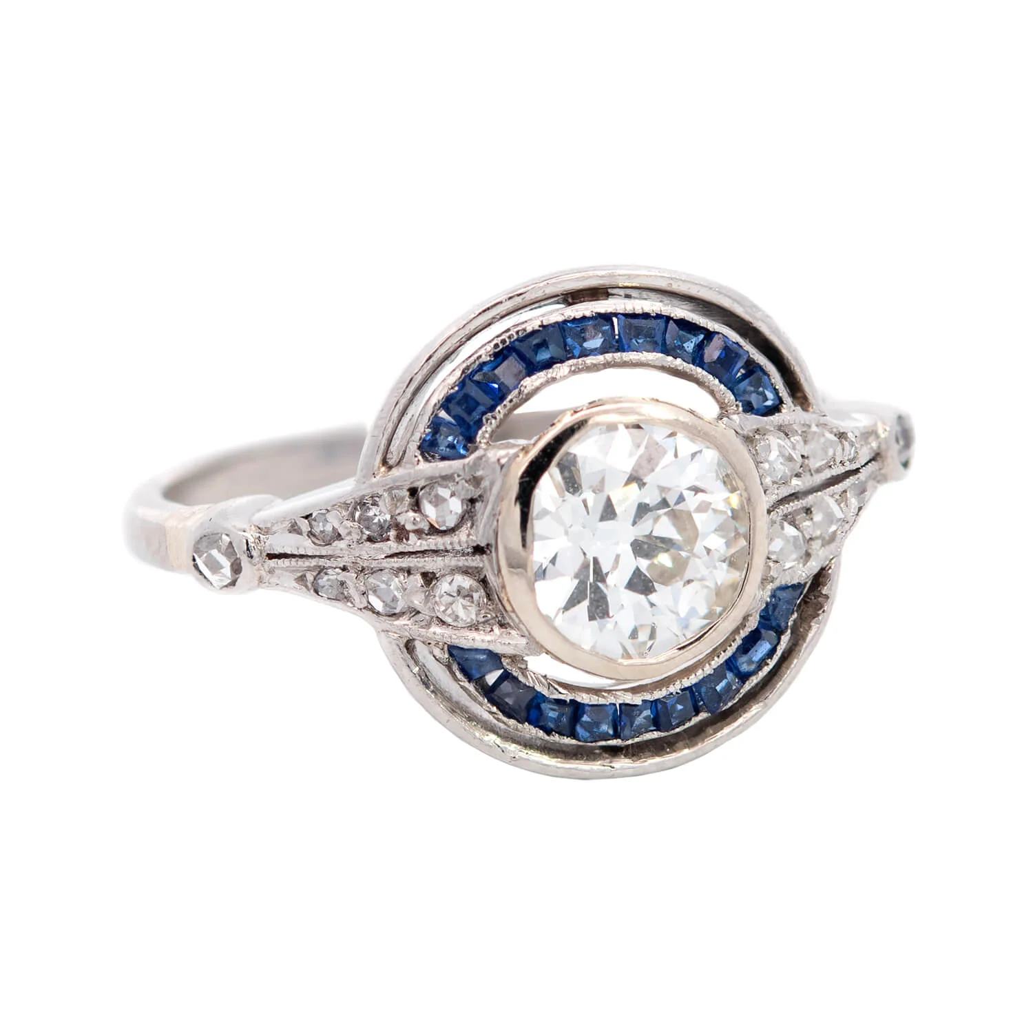 Art Deco Platinum Sapphire & Diamond Engagement Ring .75ctw - Image 2