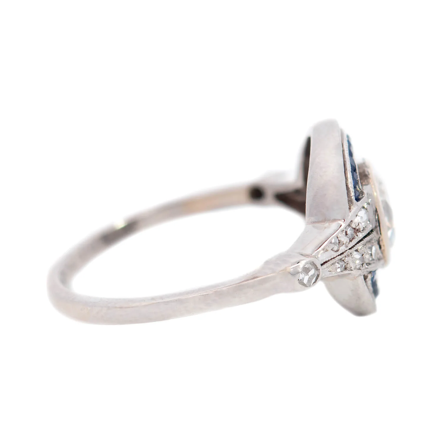 Art Deco Platinum Sapphire & Diamond Engagement Ring .75ctw - Image 3