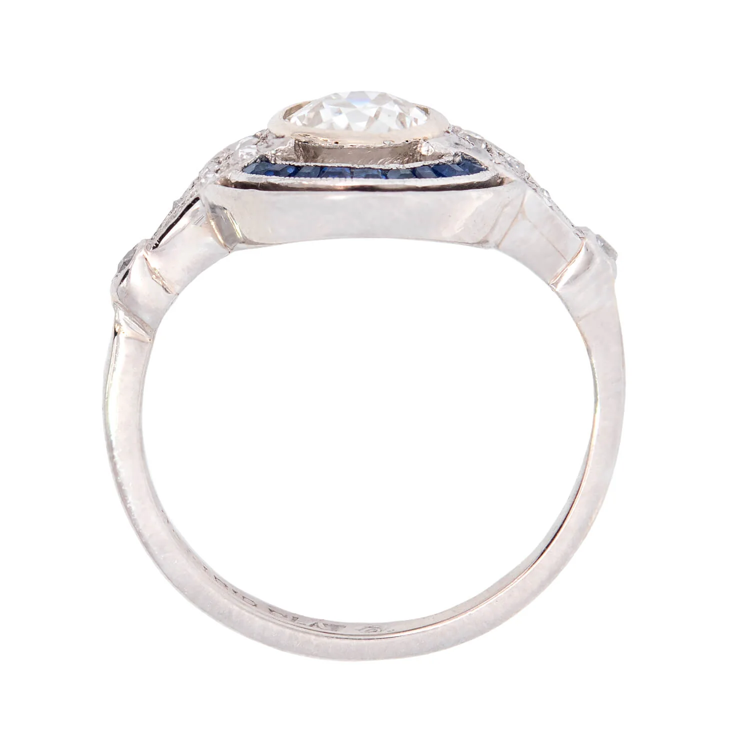 Art Deco Platinum Sapphire & Diamond Engagement Ring .75ctw - Image 4