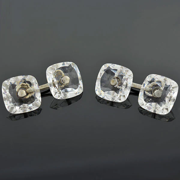 Late Art Deco Silver-Plated Crystal 7-Piece Cufflink Set - Image 2