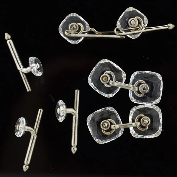 Late Art Deco Silver-Plated Crystal 7-Piece Cufflink Set - Image 7