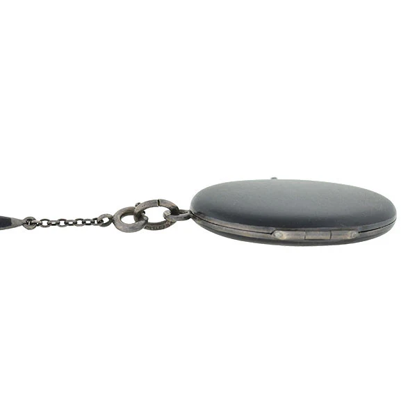 Art Deco Sterling & Matte Black Enamel Locket Necklace - Image 4