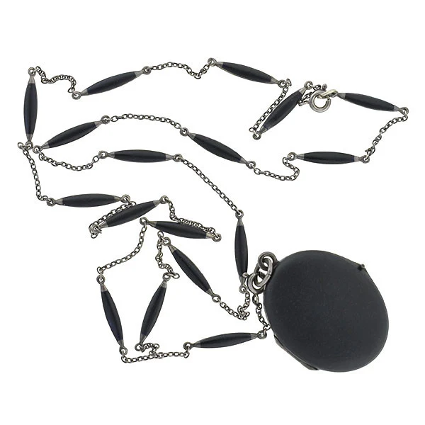 Art Deco Sterling & Matte Black Enamel Locket Necklace - Image 6