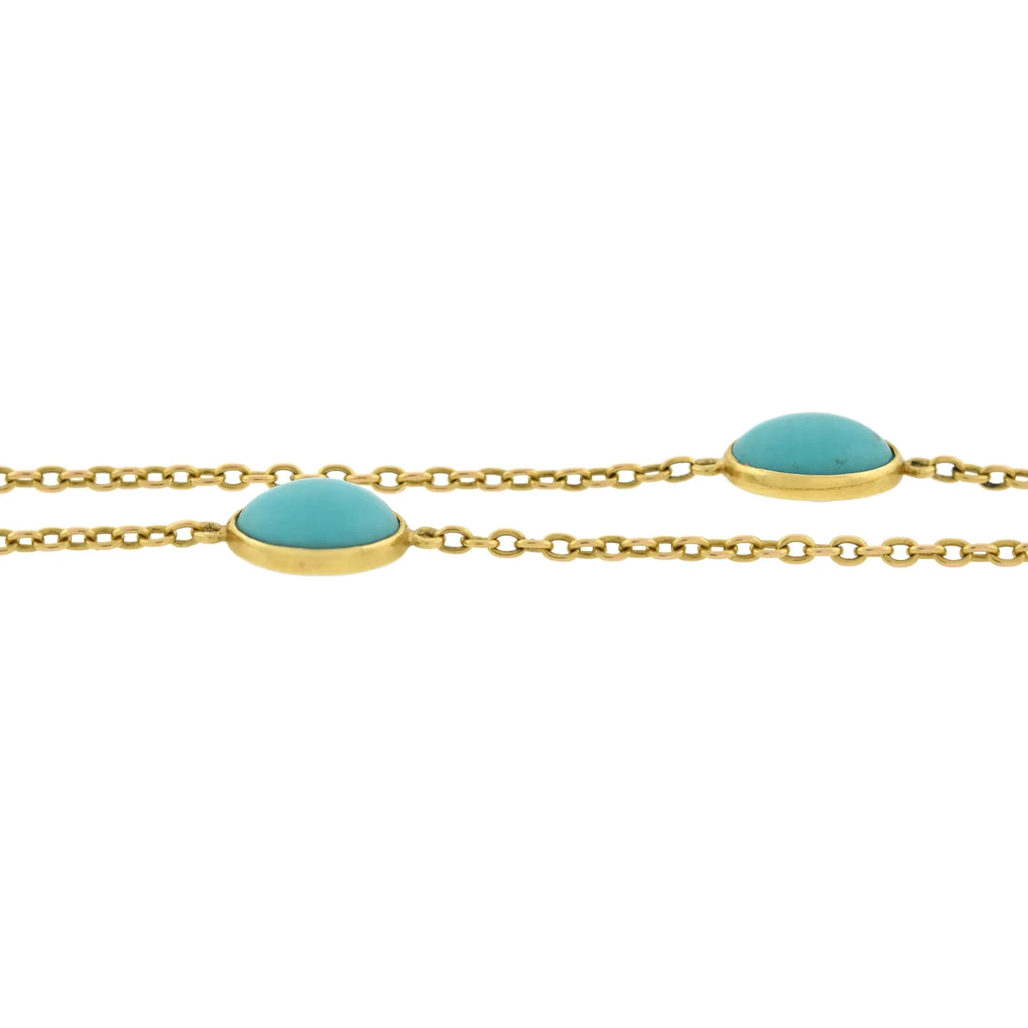 Art Nouveau 14kt Turquoise Link Chain Necklace 42.5" - Image 3