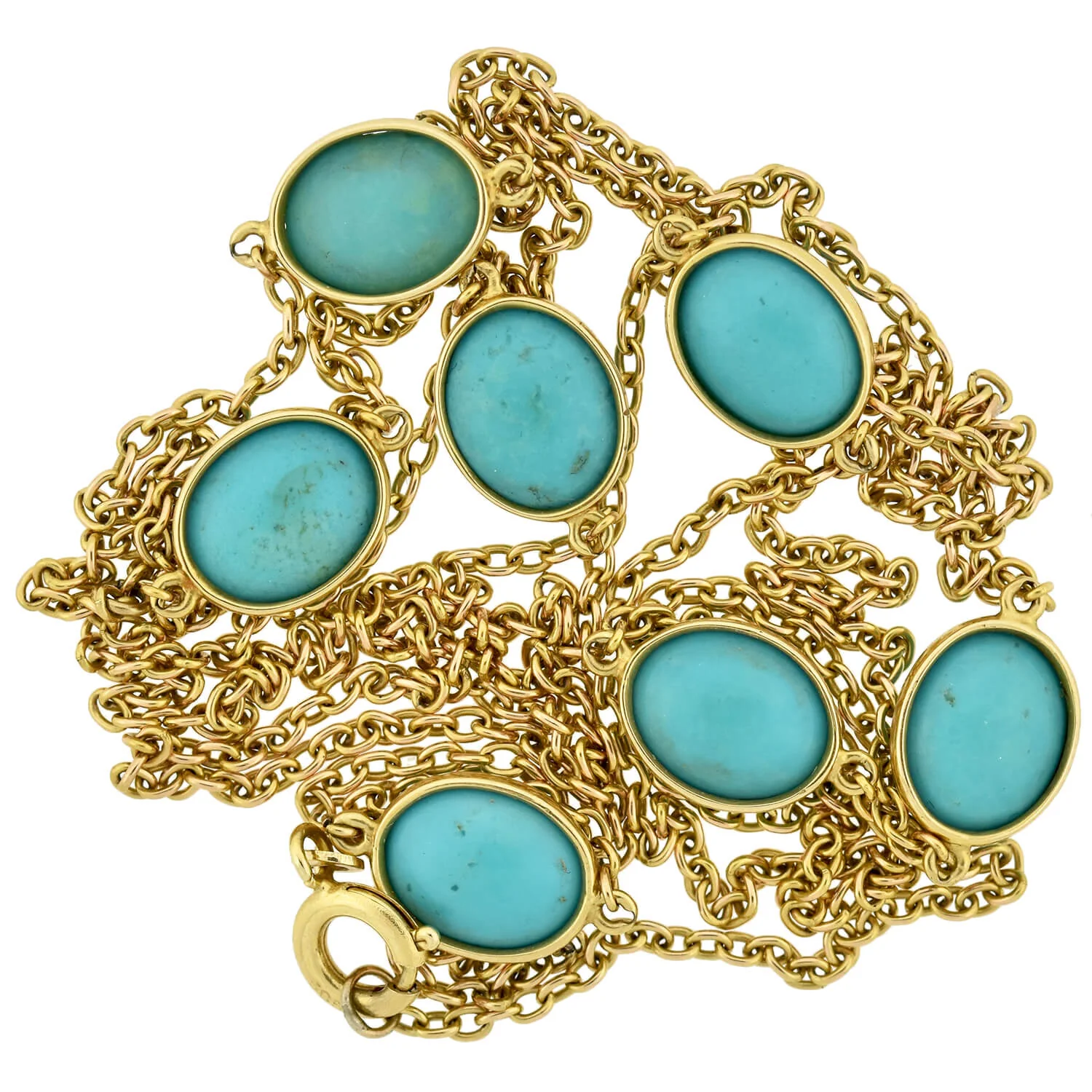 Art Nouveau 14kt Turquoise Link Chain Necklace 42.5" - Image 4