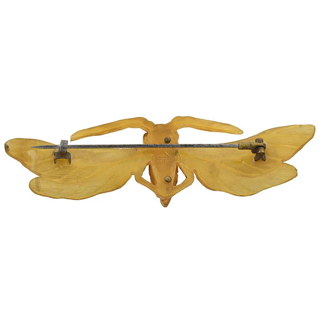 Art Nouveau French Carved Horn Winged Insect Pin - Image 5