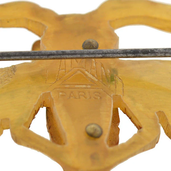 Art Nouveau French Carved Horn Winged Insect Pin - Image 6