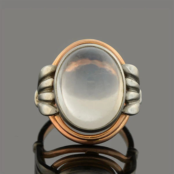 Art Nouveau Platinum + 14kt Mixed Metals Moonstone Ring - Image 3