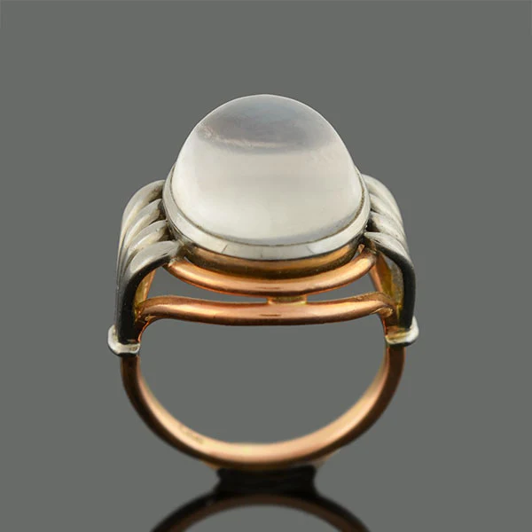 Art Nouveau Platinum + 14kt Mixed Metals Moonstone Ring - Image 4