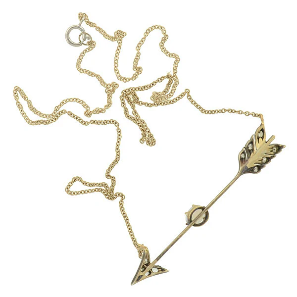 Art Nouveau Sterling 14kt Diamond & Opal Arrow Necklace - Image 5