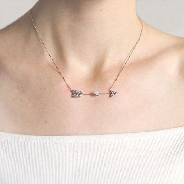 Art Nouveau Sterling 14kt Diamond & Opal Arrow Necklace - Image 6