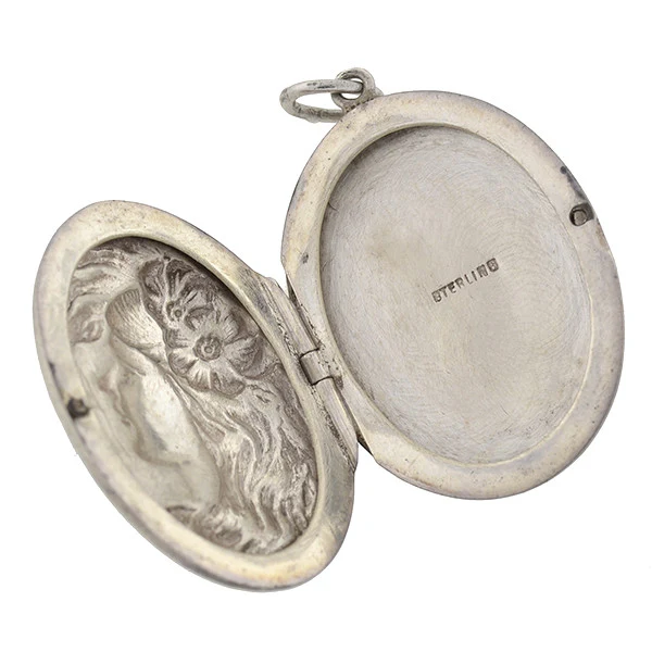 Art Nouveau Sterling Silver Repousse Woman Locket - Image 6