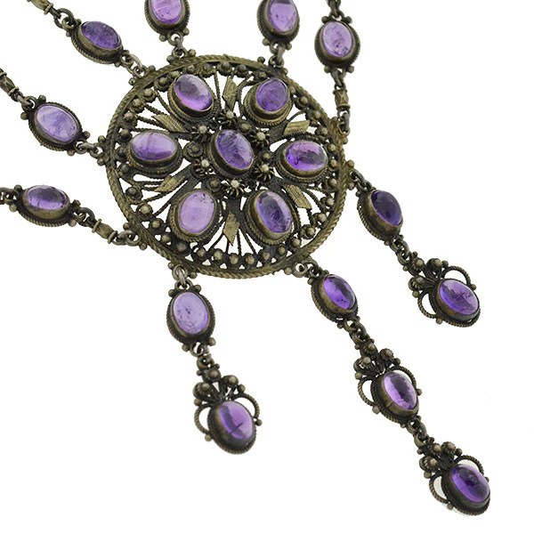 Arts & Crafts Silver Gilt & Amethyst Festoon Necklace - Image 3