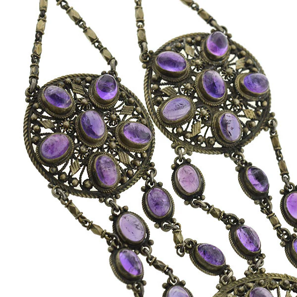 Arts & Crafts Silver Gilt & Amethyst Festoon Necklace - Image 4