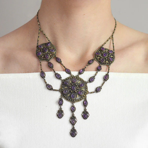 Arts & Crafts Silver Gilt & Amethyst Festoon Necklace - Image 7