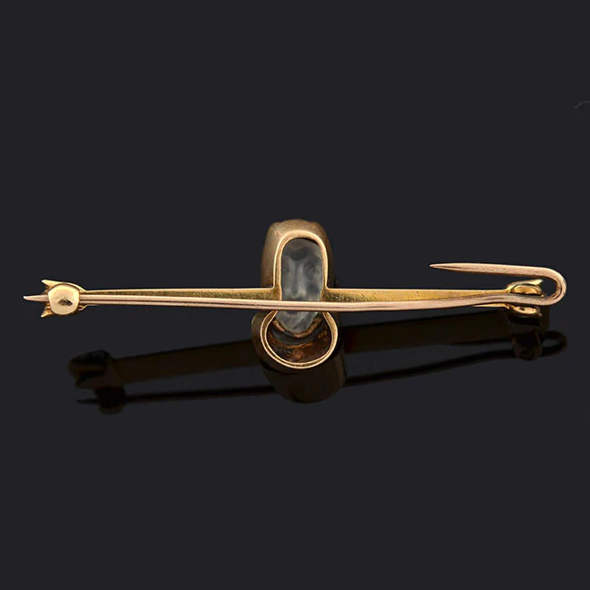 Victorian 14kt Carved Moonstone & Pearl Medieval Knight Pin - Image 4