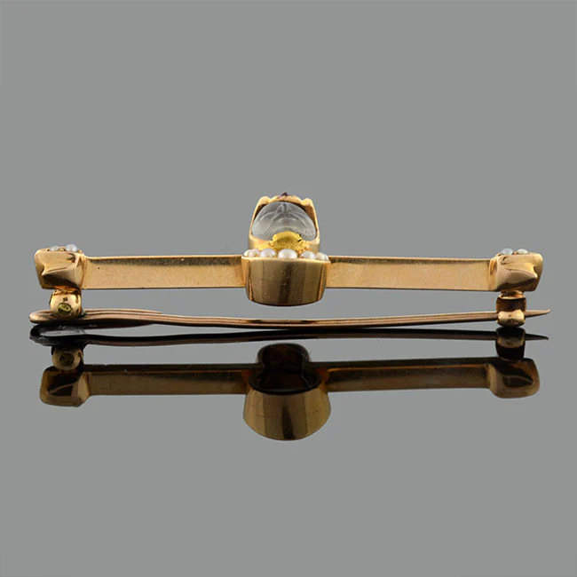 Victorian 14kt Carved Moonstone & Pearl Medieval Knight Pin - Image 5