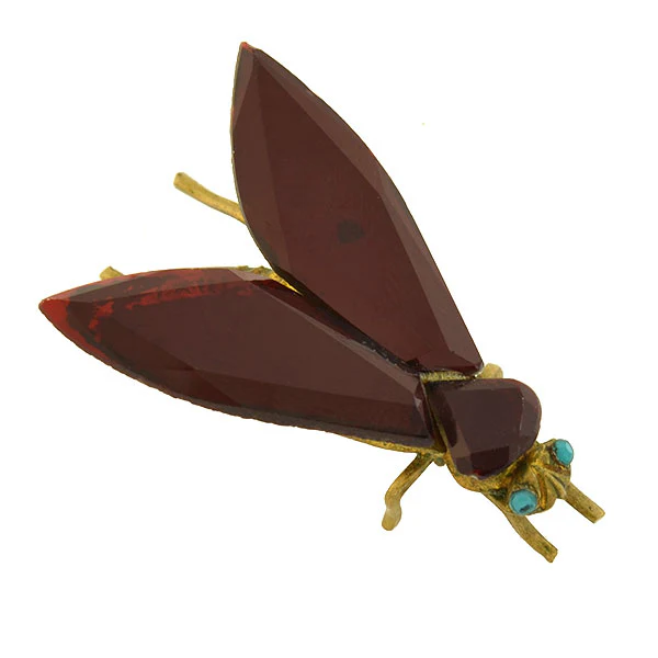 Early Victorian Brass & Red Vauxhall Glass Insect Fly Pin - Image 2