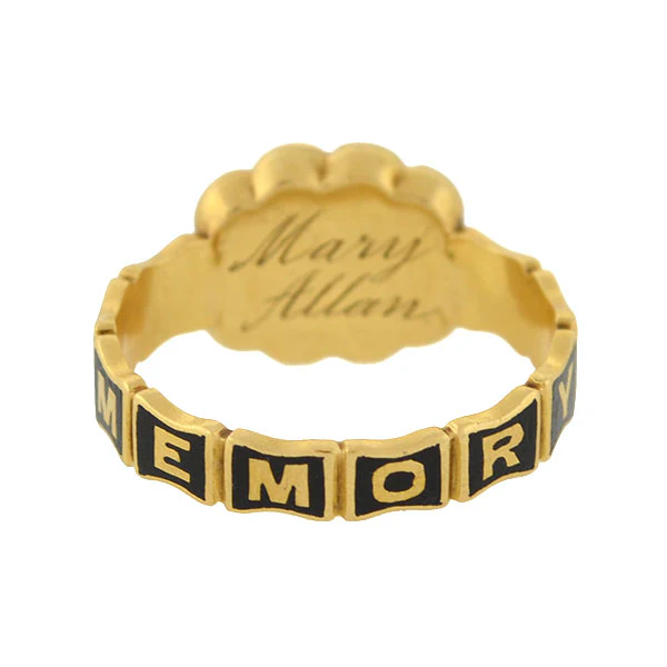 Early Victorian English 18kt Enamel & Woven Hair Mourning Ring - Image 3