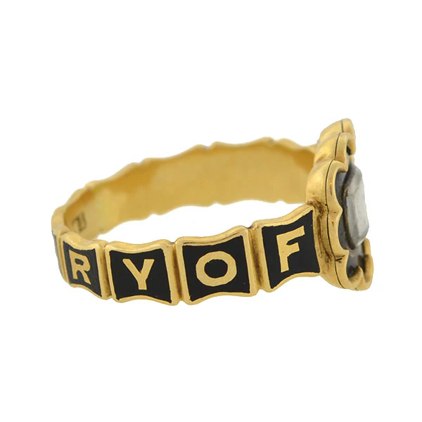 Early Victorian English 18kt Enamel & Woven Hair Mourning Ring - Image 4