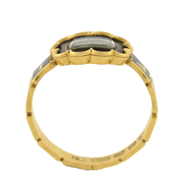 Early Victorian English 18kt Enamel & Woven Hair Mourning Ring - Image 6
