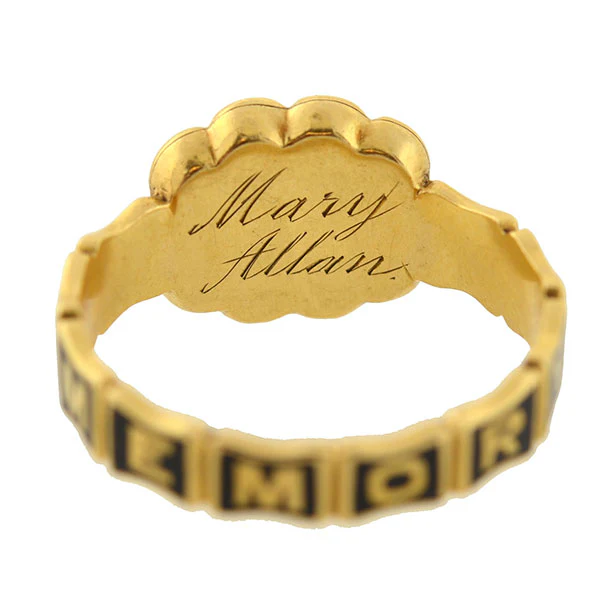 Early Victorian English 18kt Enamel & Woven Hair Mourning Ring - Image 7