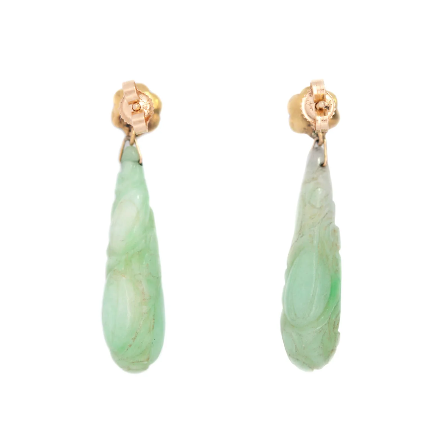Edwardian 14k Carved Jade Earrings - Image 3