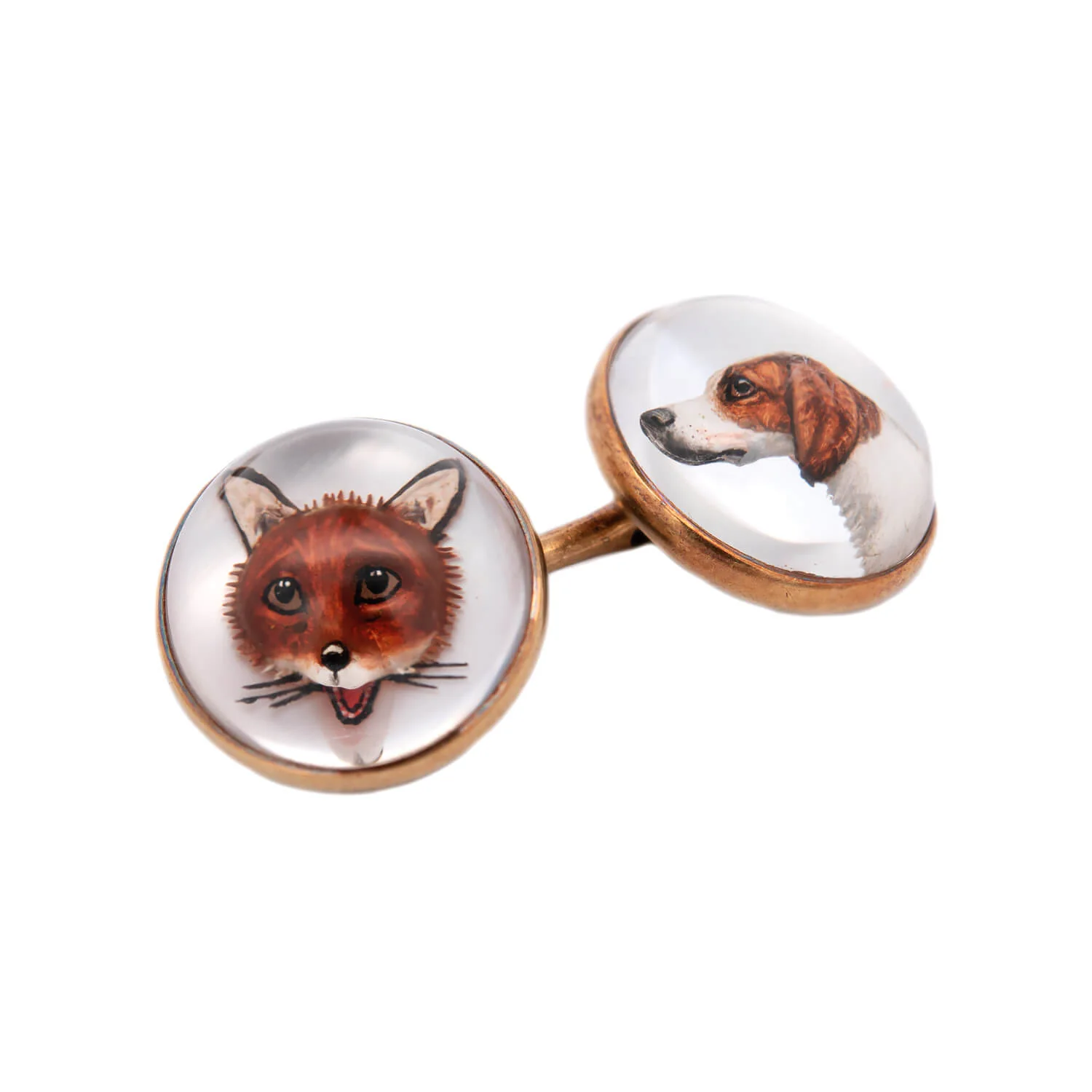 Edwardian 14k Essex Crystal Hunting Dog & Fox Cufflinks - Image 3
