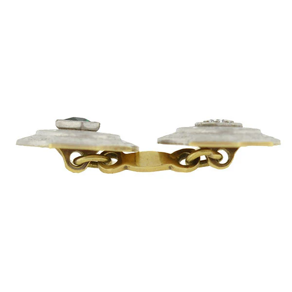 Edwardian 14kt Diamond Synthetic Emerald Cufflinks - Image 4
