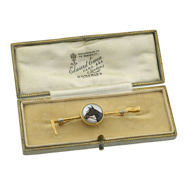 MARCUS & CO. 14kt Crystal Horse & Crop Hunting Pin - Image 6