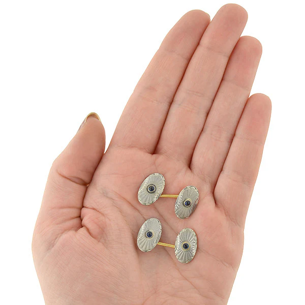 Edwardian 18kt/Platinum Mixed Metals & Sapphire Cufflinks - Image 7
