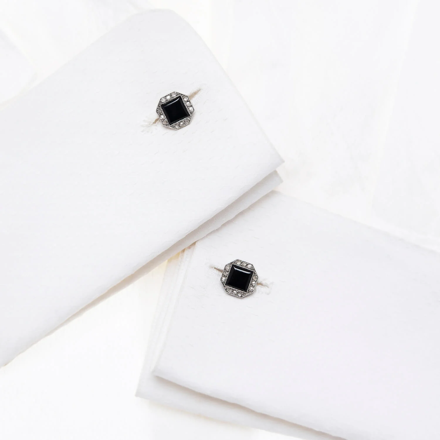 Art Deco French 18k/Platinum Onyx & Diamond Cufflinks - Image 6
