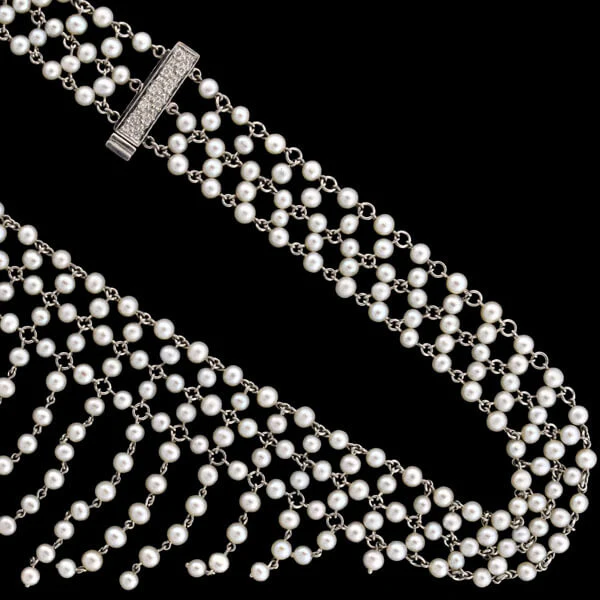 Edwardian Platinum, Diamond & Pearl Festoon Necklace - Image 4