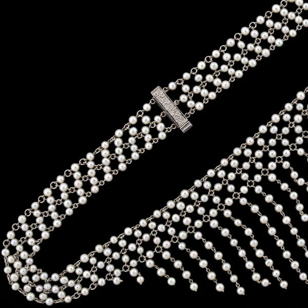 Edwardian Platinum, Diamond & Pearl Festoon Necklace - Image 5