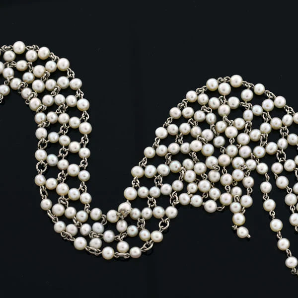 Edwardian Platinum, Diamond & Pearl Festoon Necklace - Image 6