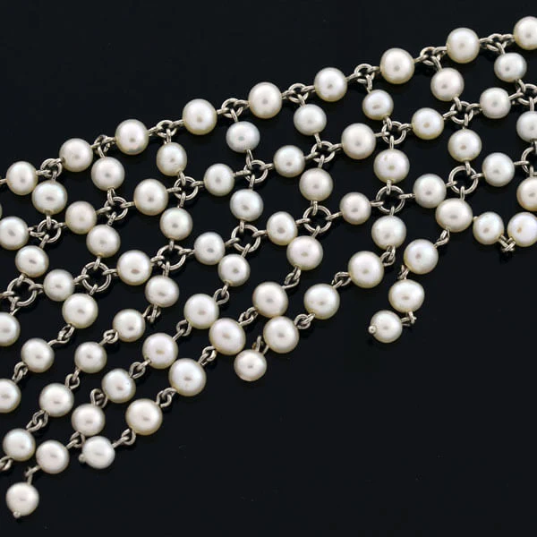Edwardian Platinum, Diamond & Pearl Festoon Necklace - Image 8