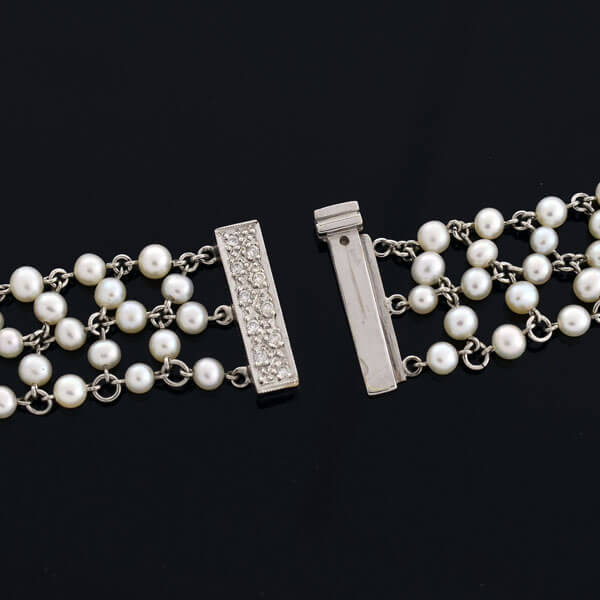 Edwardian Platinum, Diamond & Pearl Festoon Necklace - Image 9