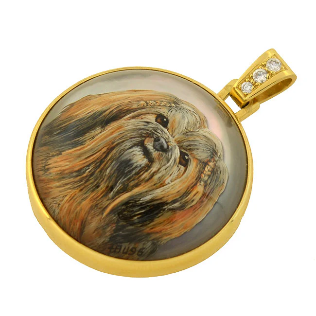 H. BUSSMER Vintage 18kt Reverse Carved Rock Crystal Shih Tzu Dog Pendant - Image 3