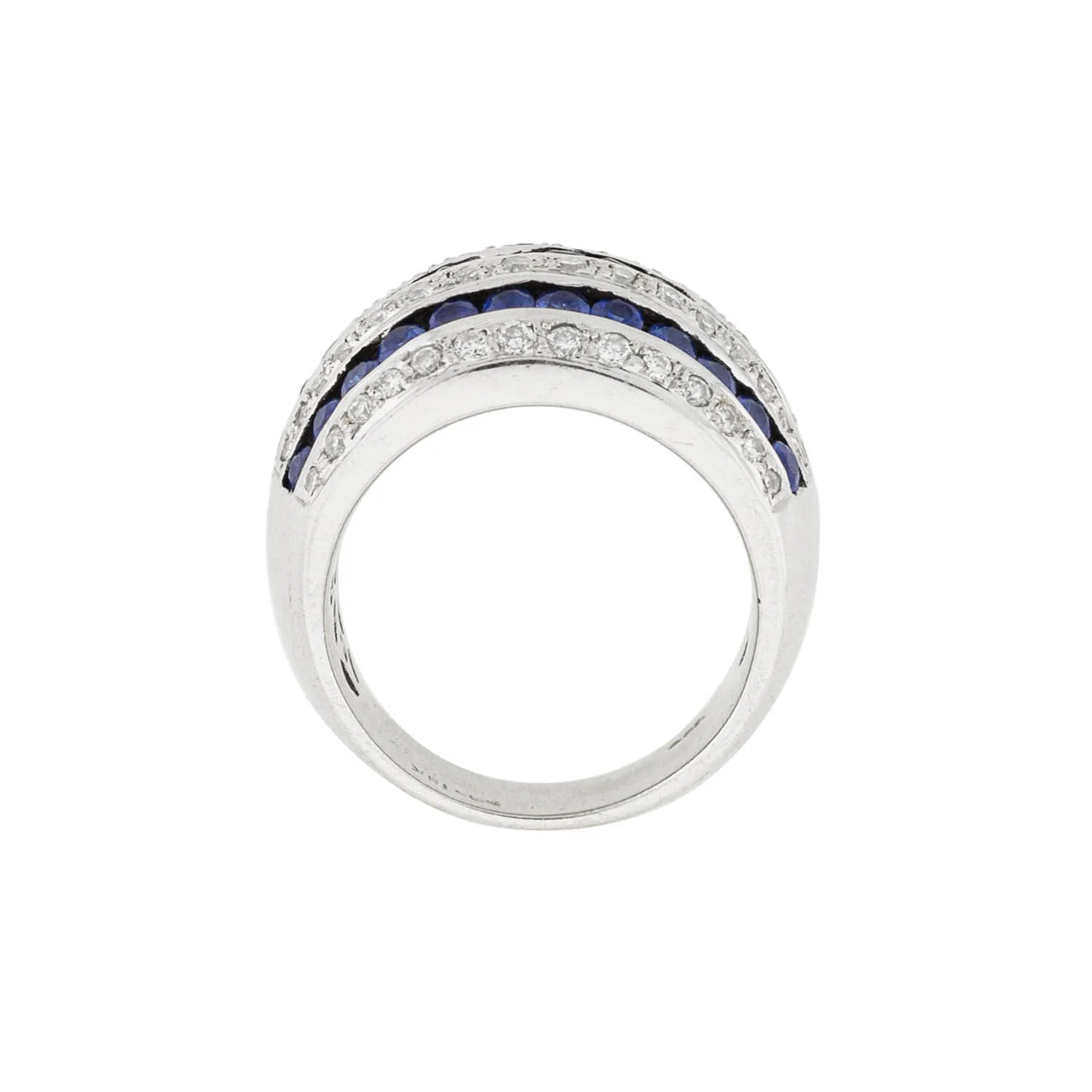 Estate 18kt Diamond + Sapphire Striped Dome Ring - Image 3