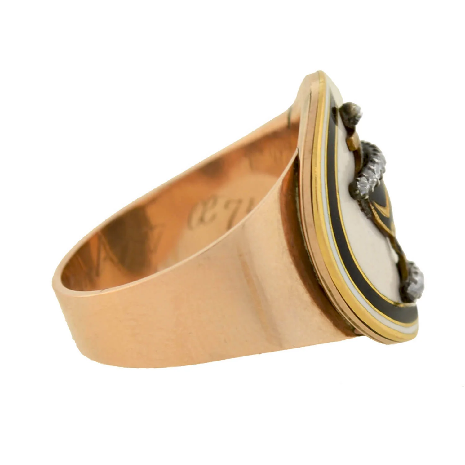 Georgian 18kt Diamond Enamel Urn Mourning Hair Locket Ring - Image 2