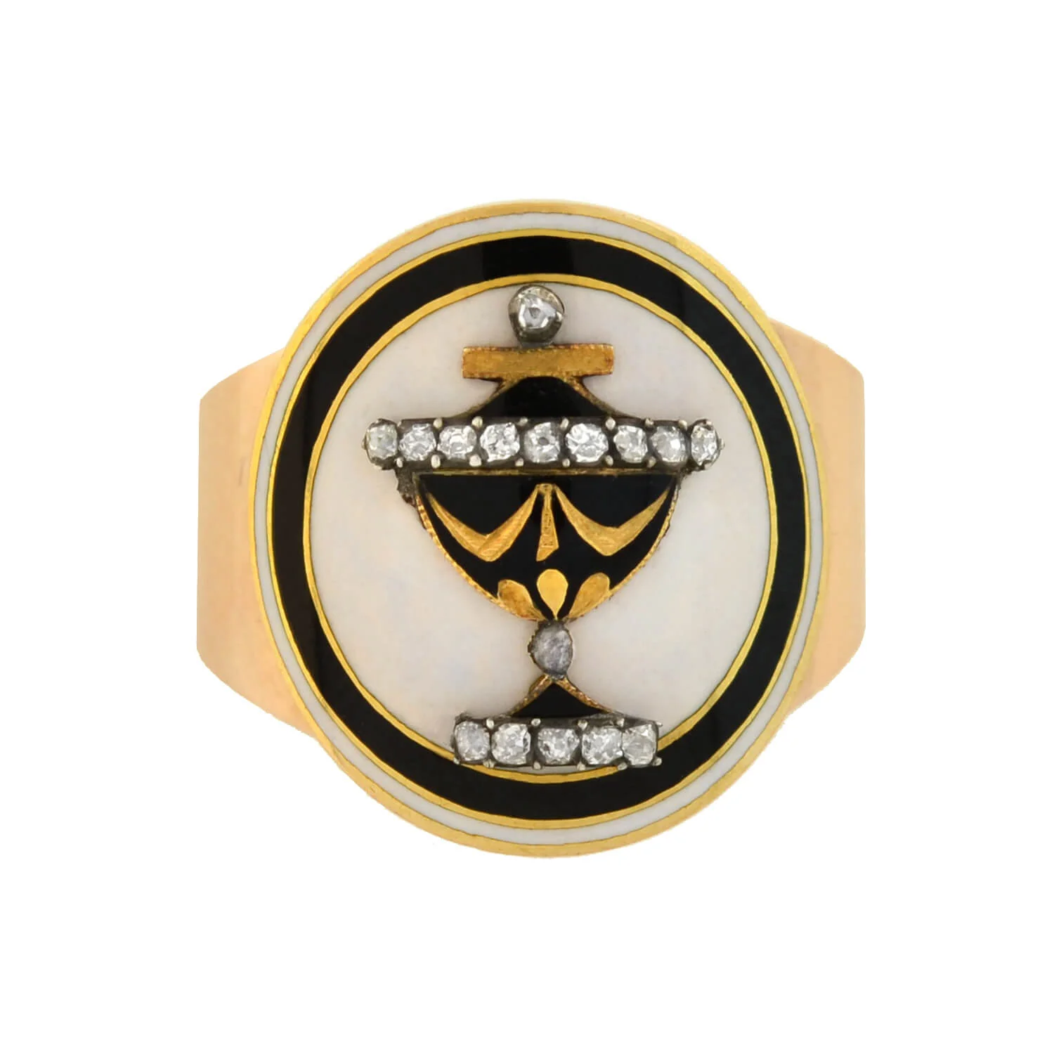 Georgian 18kt Diamond Enamel Urn Mourning Hair Locket Ring - Image 3