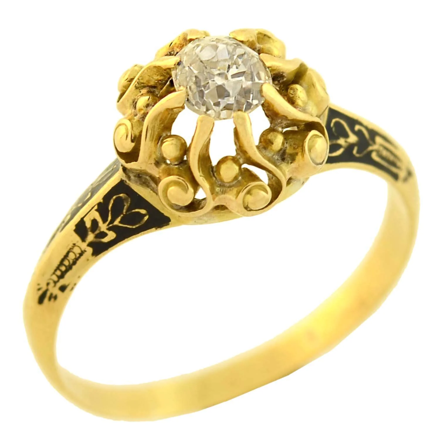 Georgian 18kt Gold Enameled Diamond Engagement Ring 0.60ct - Image 2