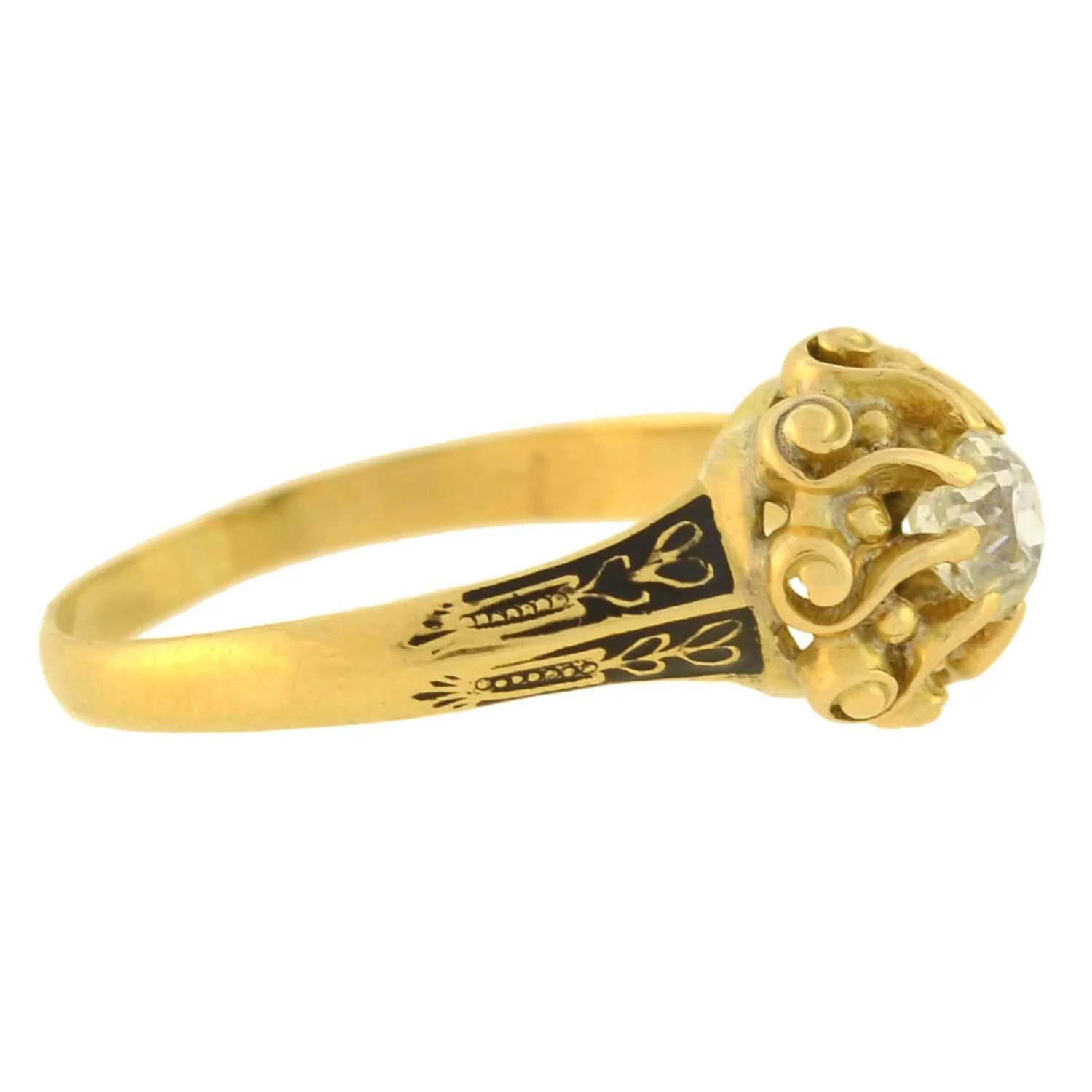 Georgian 18kt Gold Enameled Diamond Engagement Ring 0.60ct - Image 3