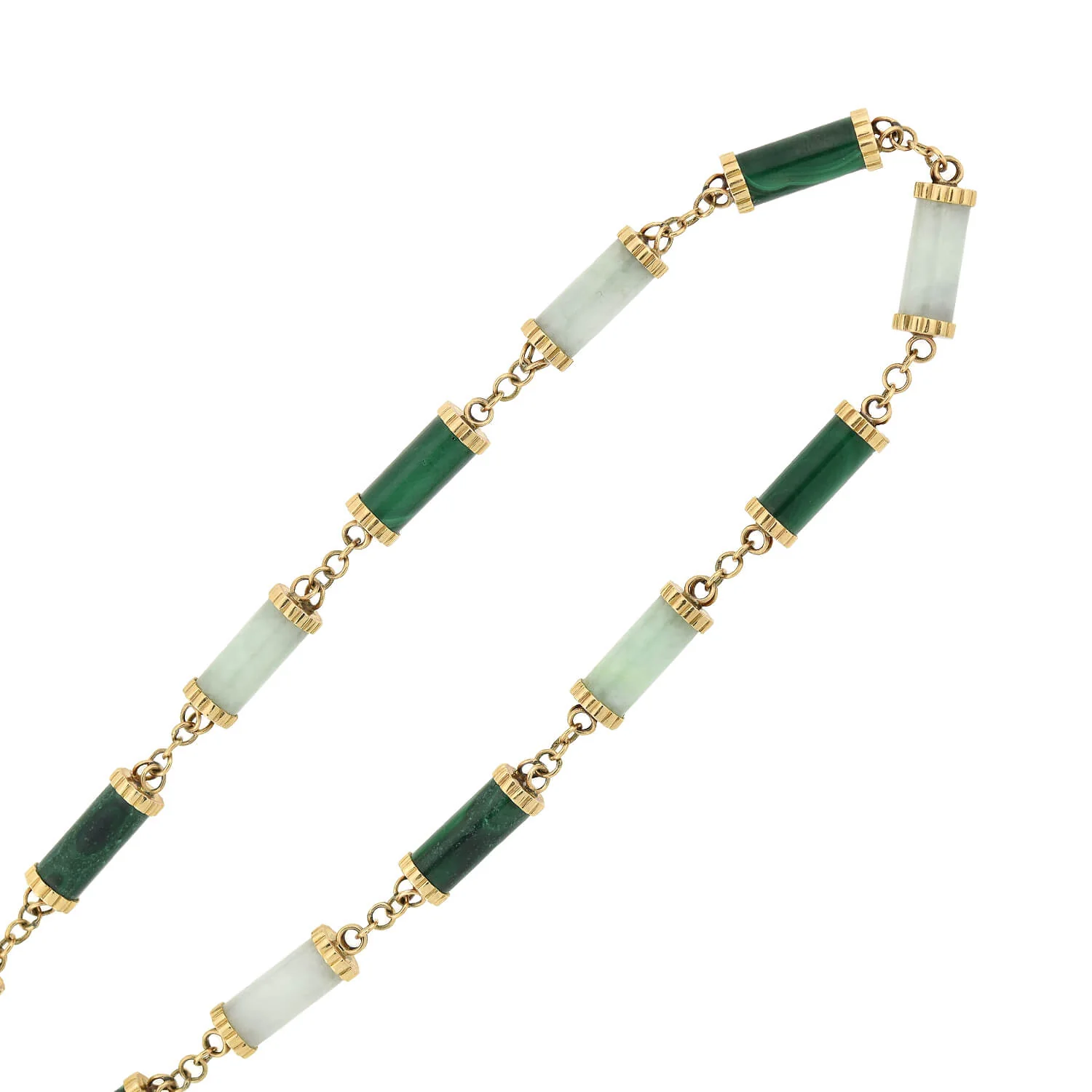 Vintage 14kt Nephrite Jade + Malachite Link Necklace 35" - Image 4