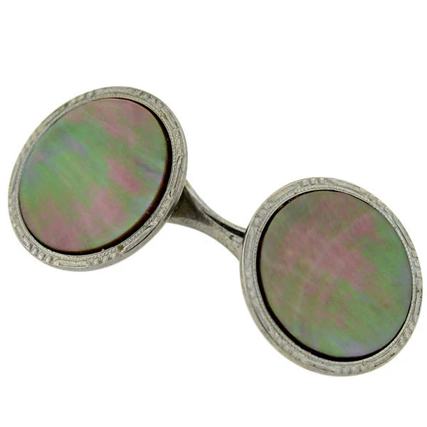 KREMENTZ HERALDIC Plated Mother of Pearl Cufflink Set - Image 5